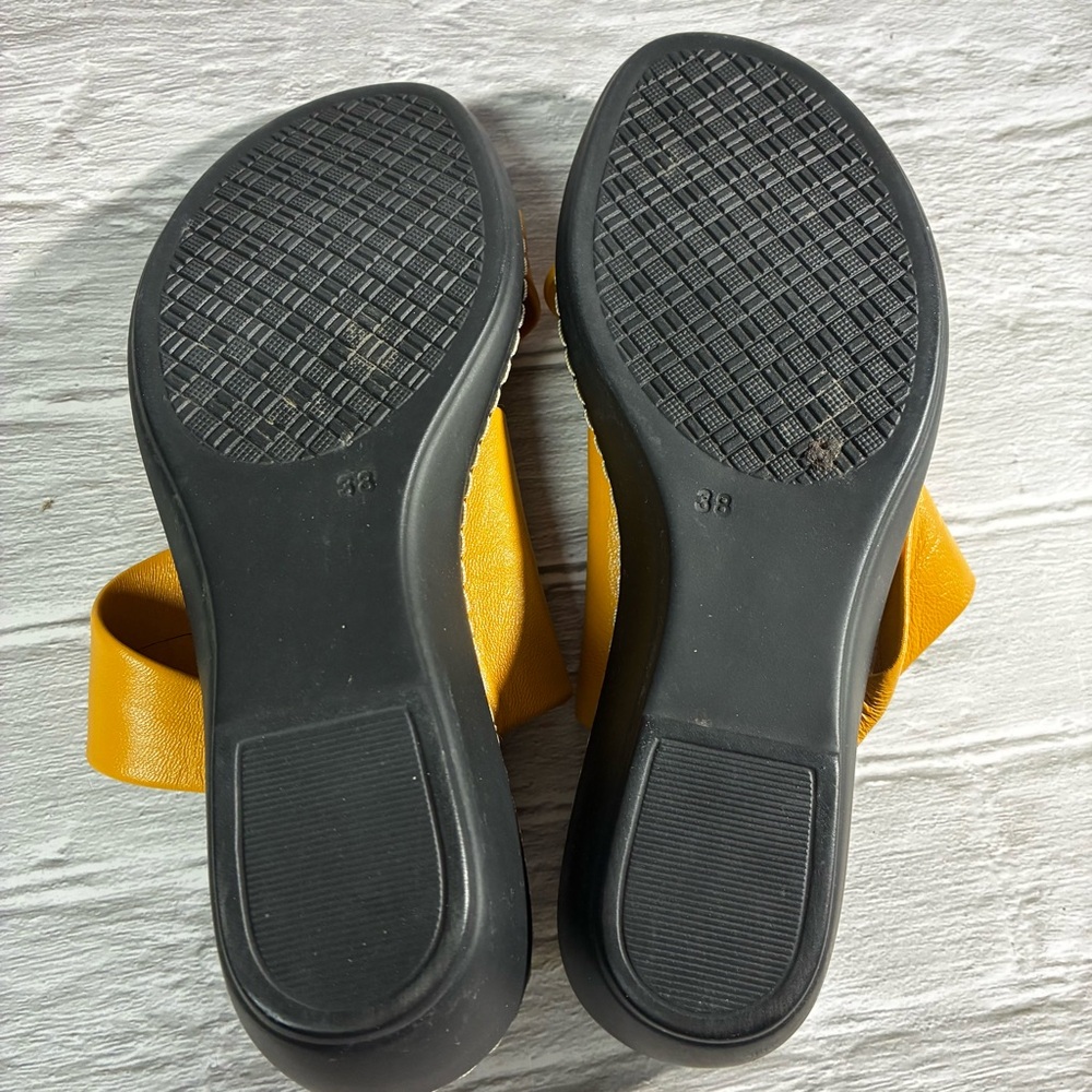 Jana Dark Yellow Gold Leather Two Strap Sandals Size US 7-7.5/EU38 - Picture 11 of 12